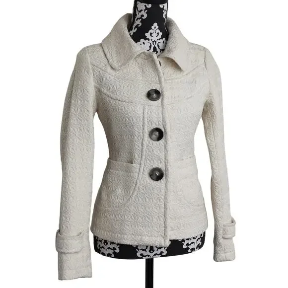 Women's Cream Preppy Twee Charlotte Russe Lined Button Up Jacket - S - Picture 1 of 11